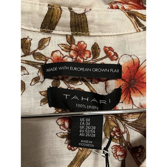 NWT TAHARI 100% Linen V Neck Floral Top Blouse Size 3XL - Picture 3 of 7